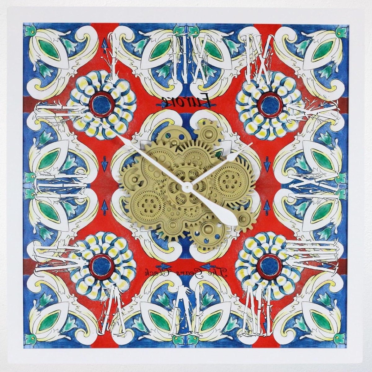 Gears Wandklok - Klok met Tandwielen - Woonkamer Decoratie - Echte Bewegende Tandwielen - 91 cm Vierkant - Furore Kleuren