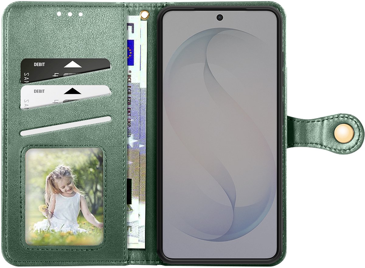 Avizar Etui Geschikt voor Galaxy S26 met Magnetische Drukknop en Polsband, Groen