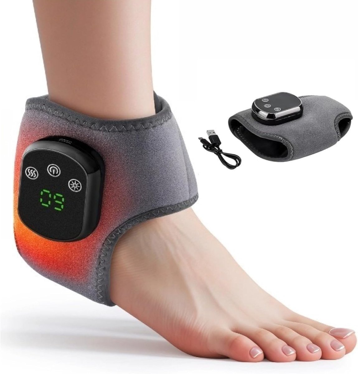Voetmassageapparaat - Draadloos Elektrisch Massageapparaat met Warmte en Vibratie - 1 Stuk - 3-in-1 Therapie voor Neuropathie - Thuis en Onderwegs - Grijs