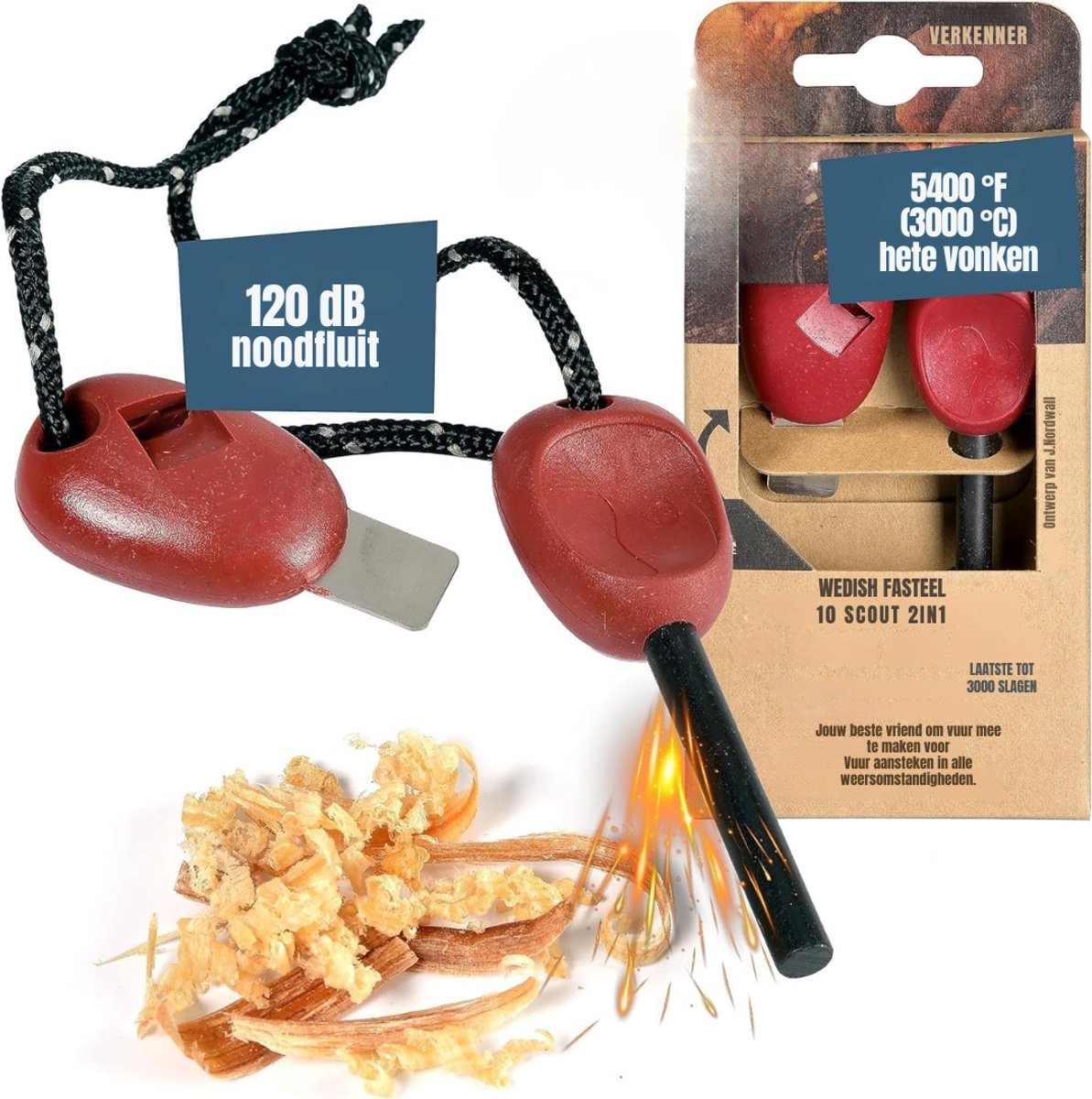 YOR® Fire kit - Firesteel - Vuurmaker - Rood - 24cm x 9cm x 3cm