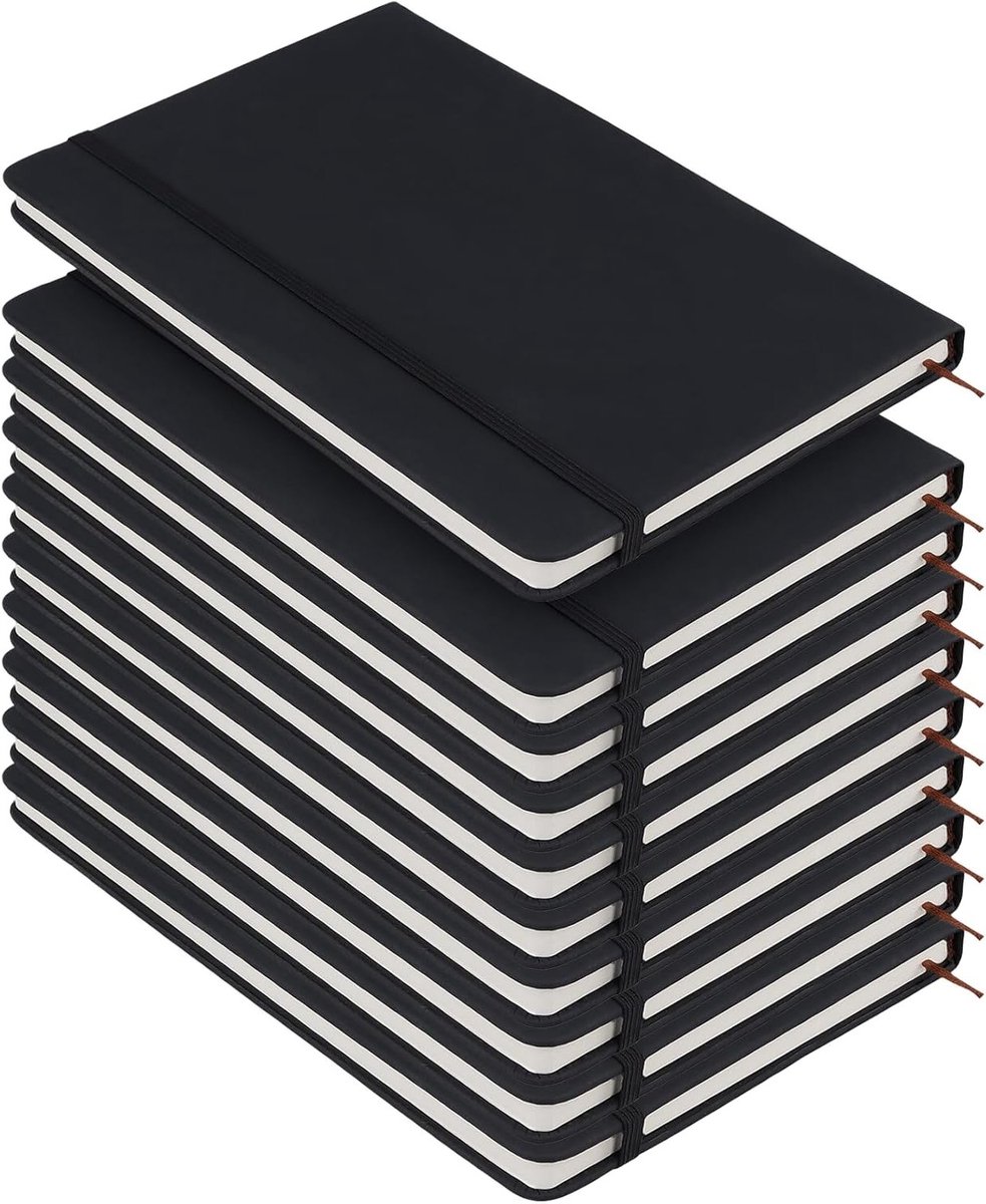 Set van 10 A5 notitieboeken met 160 pagina's, gelinieerd, hardcover, elastische sluiting, kunstleer, ideaal voor aantekeningen en journaling