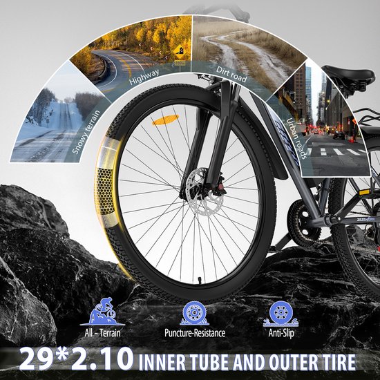 ZAZAWORK C29 PRO elektrische fiets 29 inch - 250W - 48V 20Ah Uitneembare Accu - 21 Versnellingen - 90km actieradius - APP & Bluetooth van Merkloos — afbeelding 5