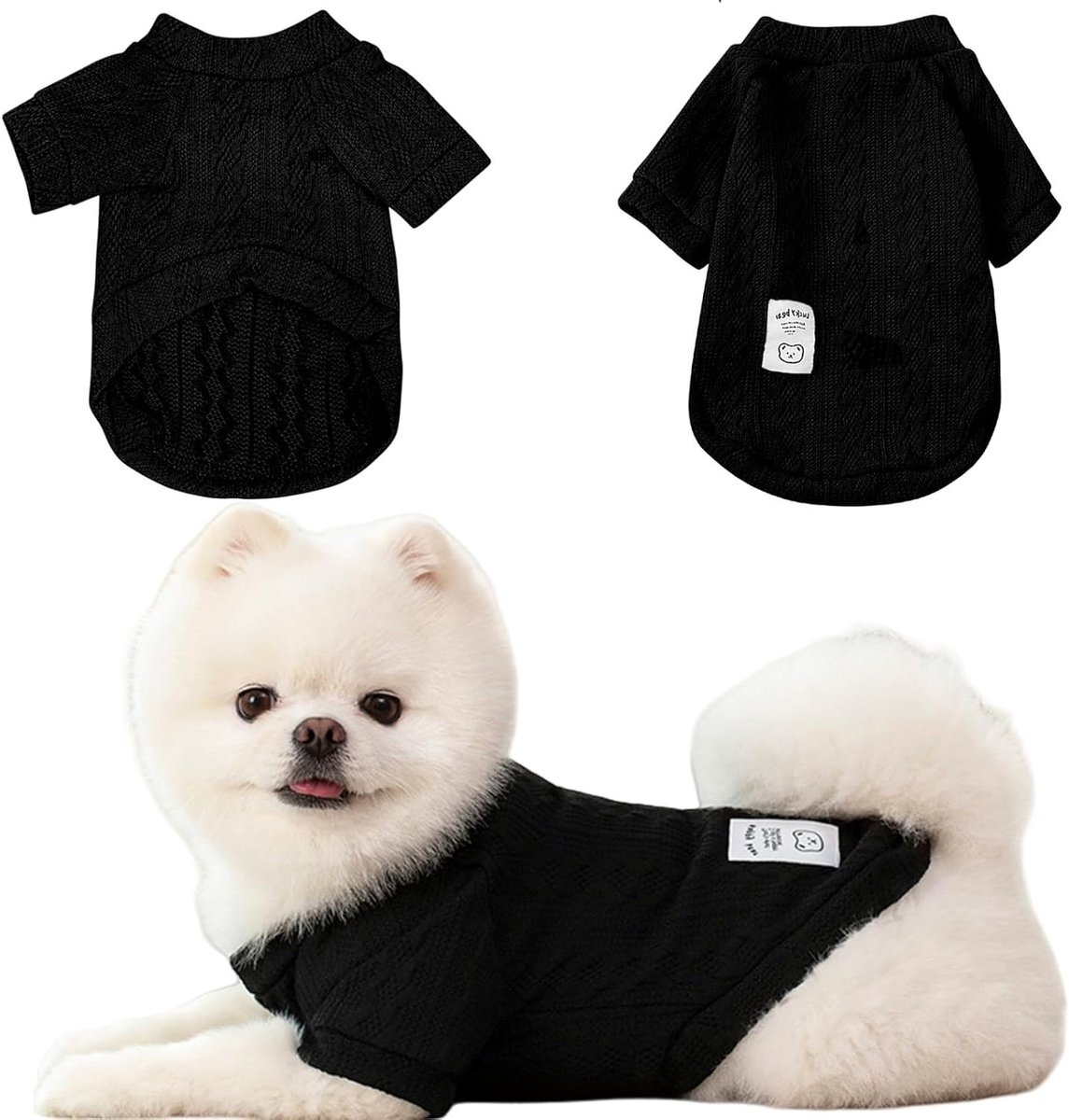Honden- en kattentrui voor kleine en middelgrote honden in de winter, turtleneck, zwart, maat M