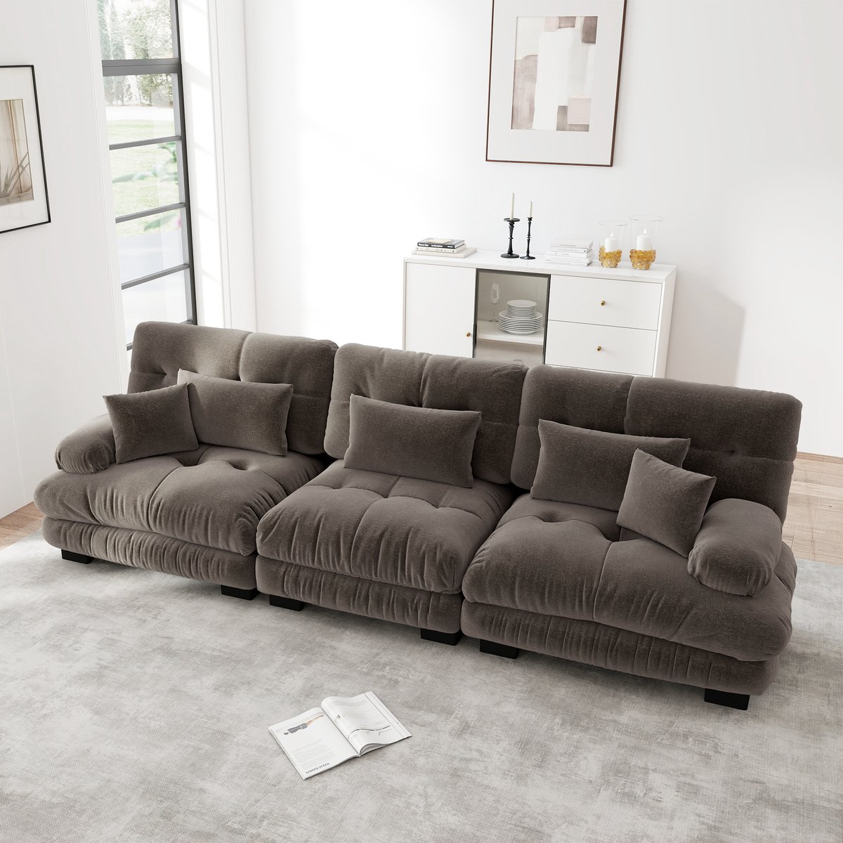 MODFU Modulaire Hoekbank - Diepe Zitting - Comfortabele Bekleding - Retro - Woonkamer - Chenille - Bruin