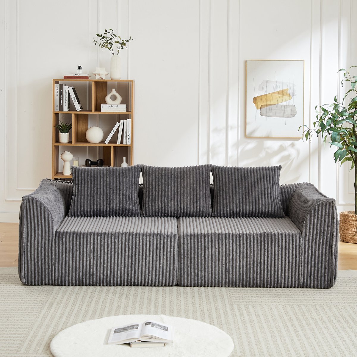 MODFU - Modulaire Bank - Gebogen Lijnen - Minimalistisch - Woonkamer - Ribstof - Grijs