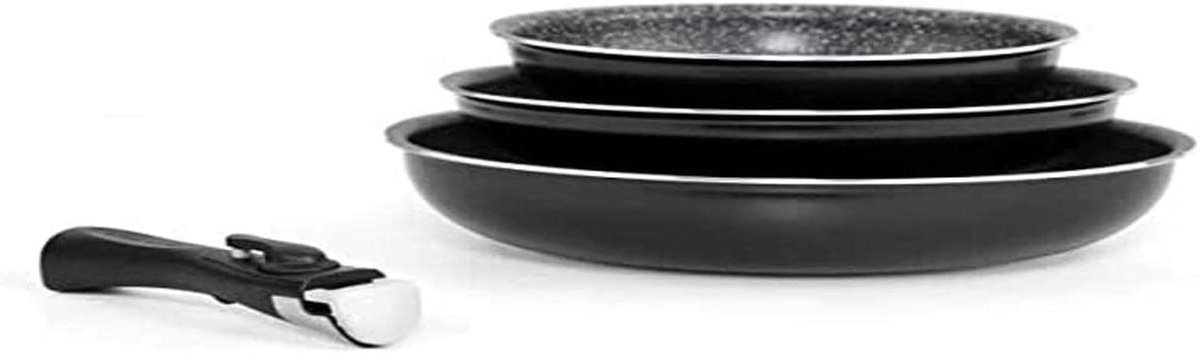 Pannenset - Koekenpannen Set - Koken - Afneembare Handgreep - 20/24/28 cm - Zwart