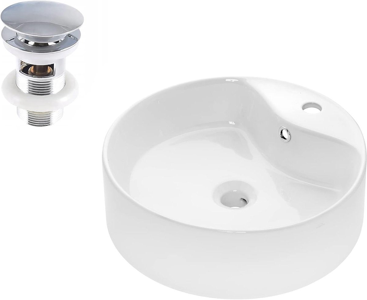 Opzetwastafel Keramiek - Handwastafel Gastentoilet - Badkamer Vernieuwen - Ovaal Design Glanzend - 47 cm - Wit