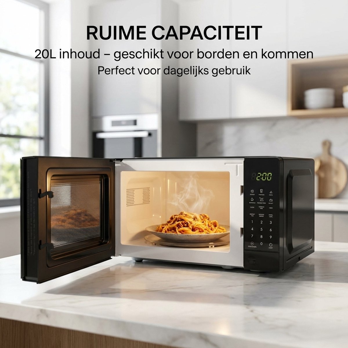 Magnetron 20L - Solo Magnetron 1100W Zwart - 6 Automatische Programma's - Ontdooifunctie - Kinderbeveiliging - LED Display - Draaiplateau — afbeelding 5