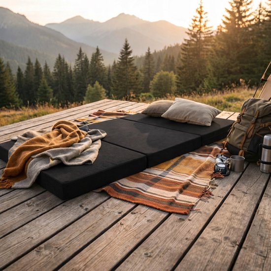 Slaapmat 2 Persoons 200 x 120 x 10 cm - Opvouwbaar Campingmatras met Draagtas - Dikke Ligmat voor Camping, Tent en Logeren, zwart van Merkloos — afbeelding 5