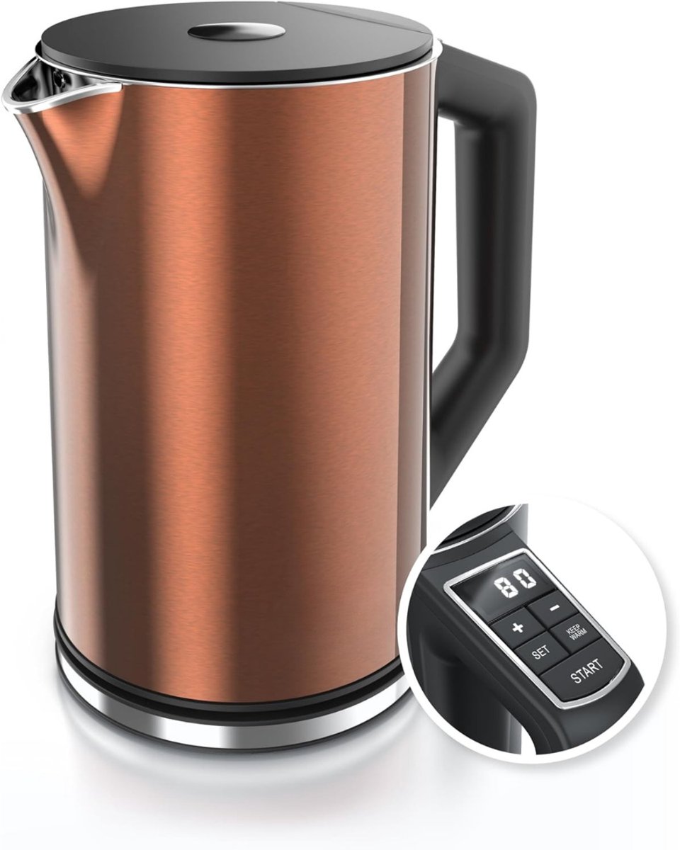 YOR® Waterkoker met Temperatuurregeling - Waterkoker - Bruin - 16cm x 22cm x 25cm; 1413 g