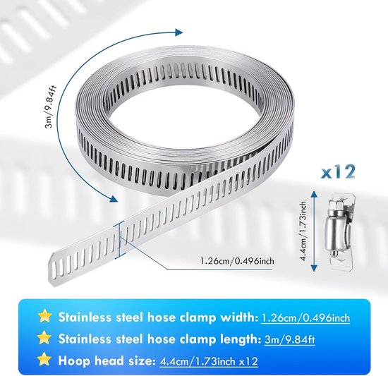 3 M metalen klem, 12 stuks verstelbare slangklemmen, 304 roestvrijstalen klem voor tank/auto/gas/vaatwasser/tuin| Cyslmuk® van Cyslmuk® — afbeelding 5