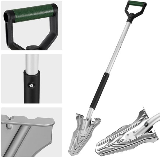 Multifunctionele inklapbare tuinschep 120 cm zilver-zwart met D-handvat voor graven en wortels snijden — afbeelding 3