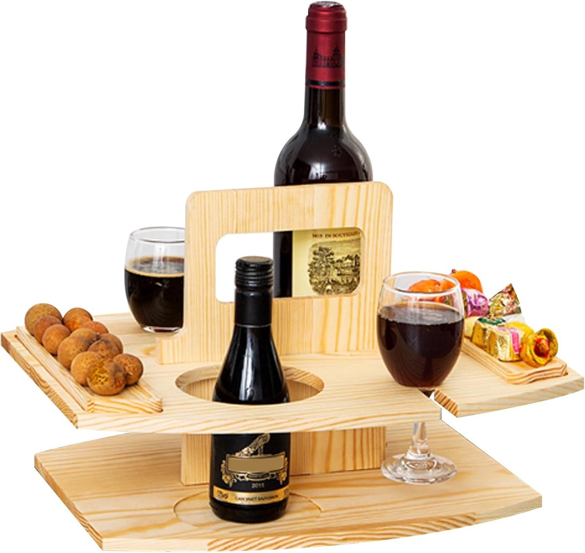 KZQ Houten wijnrek - Draagbare picknicktafel - Opvouwbaar wijnrek - Praktisch picknickaccessoire - Mini picknicktafel - Geschikt om te koken, te vissen op het strand - Houtnerfkleur