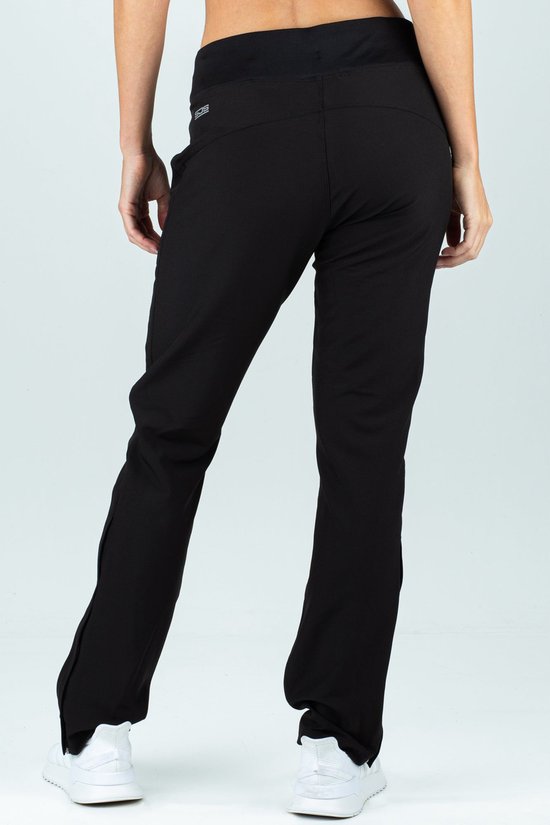 Zwarte trainingsbroek voor dames, met ritszakken en enkelritsen.