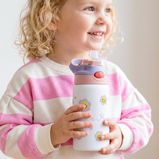 RVS Drinkfles met Rietje voor Kinderen - Waterfles 350 ml - BPA-vrij - Lekvrij & Vaatwasserbestendig - Roze van rvs — afbeelding 4