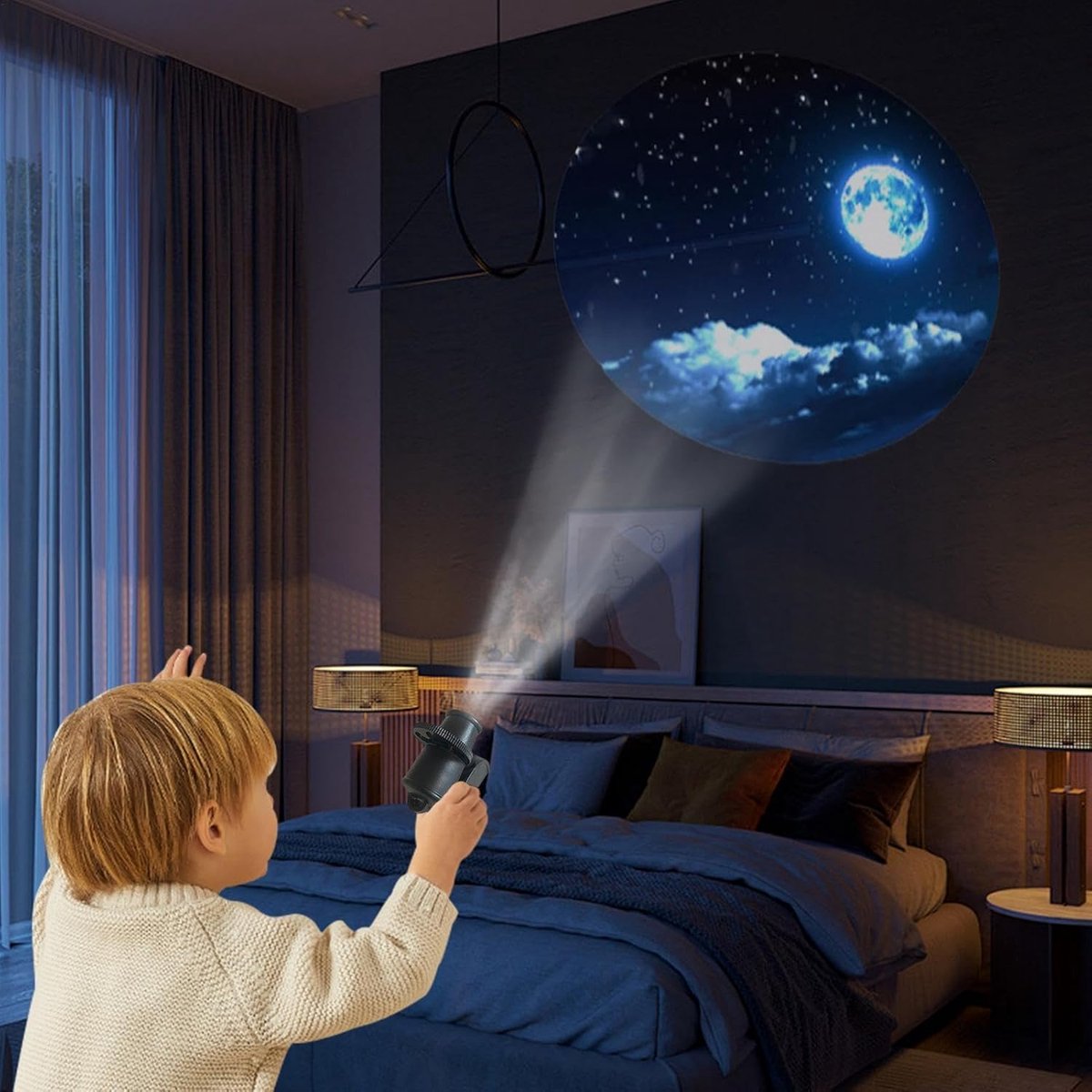 Moon Star Projector - Hoge Precisie kamer Star Projector, Plafondprojectielicht | Oplaadbare ruimteprojector Kamerlicht, Aarde Constellatie Achtergrond Sfeer, Wandlampen Projector voor Binnen – foto 2