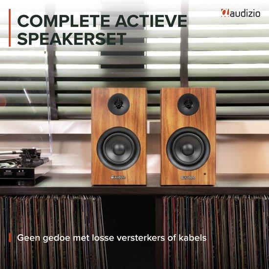 Boekenplank speakers - Audizio BS15 - Actieve speakerset met Bluetooth - HiFi speakers - 60W - Houtlook — afbeelding 3