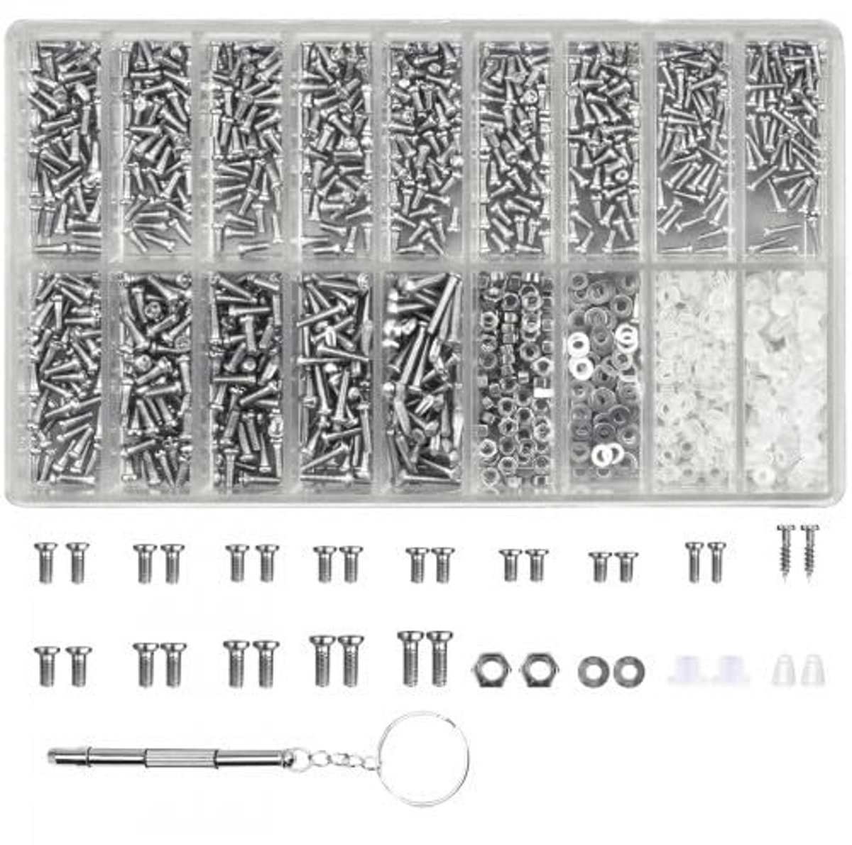 Golden crown - 1000 stuks plaatschroeven - mini-schroeven - reparatieset voor brillen - 12 x 8 x 1 cm - inclusief schroevendraaier - geschikt voor horlo...