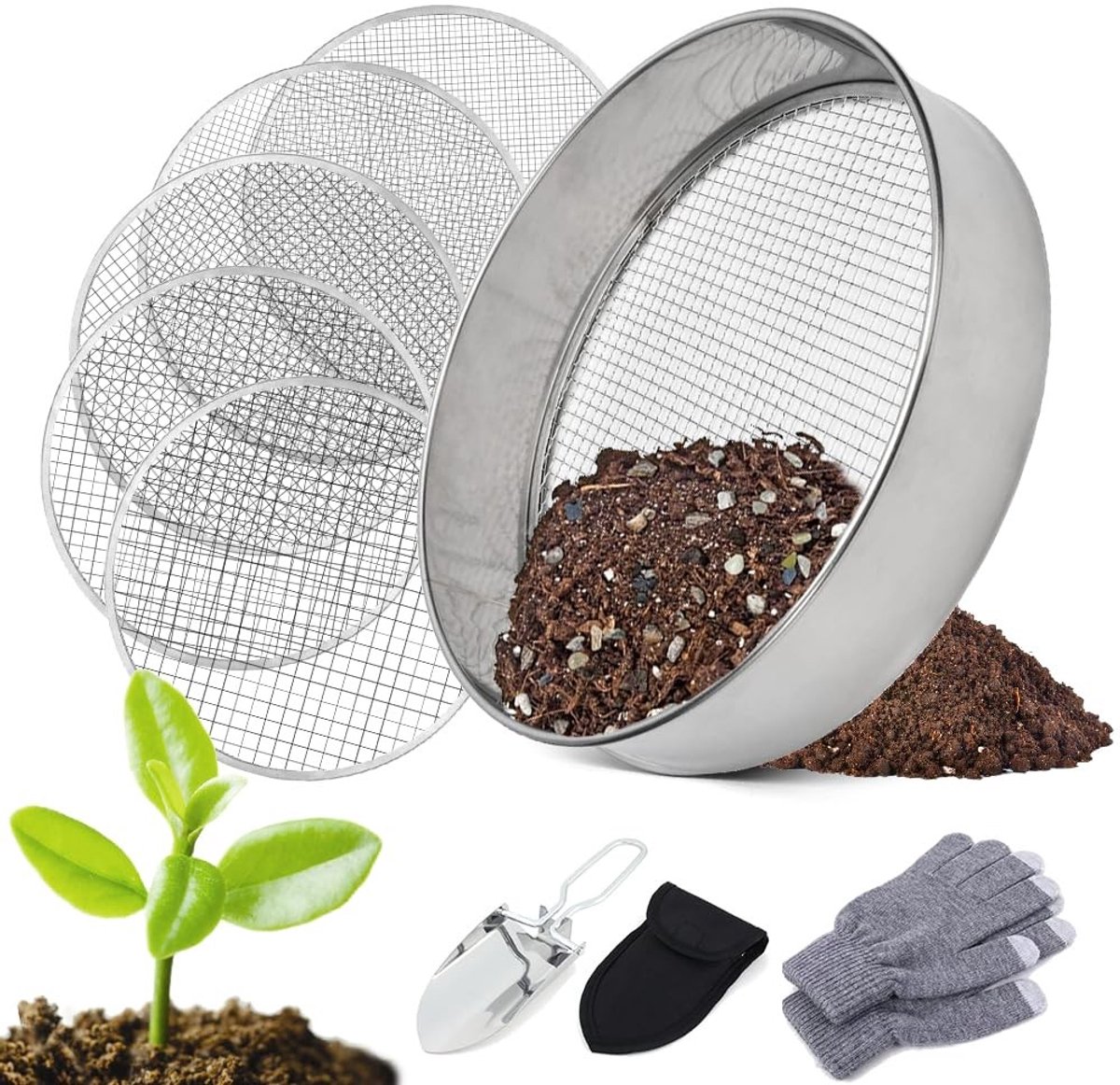 Ronde 5-in-1 Tuinzeef met Verwisselbare Zeefinzetstukken - 20 cm