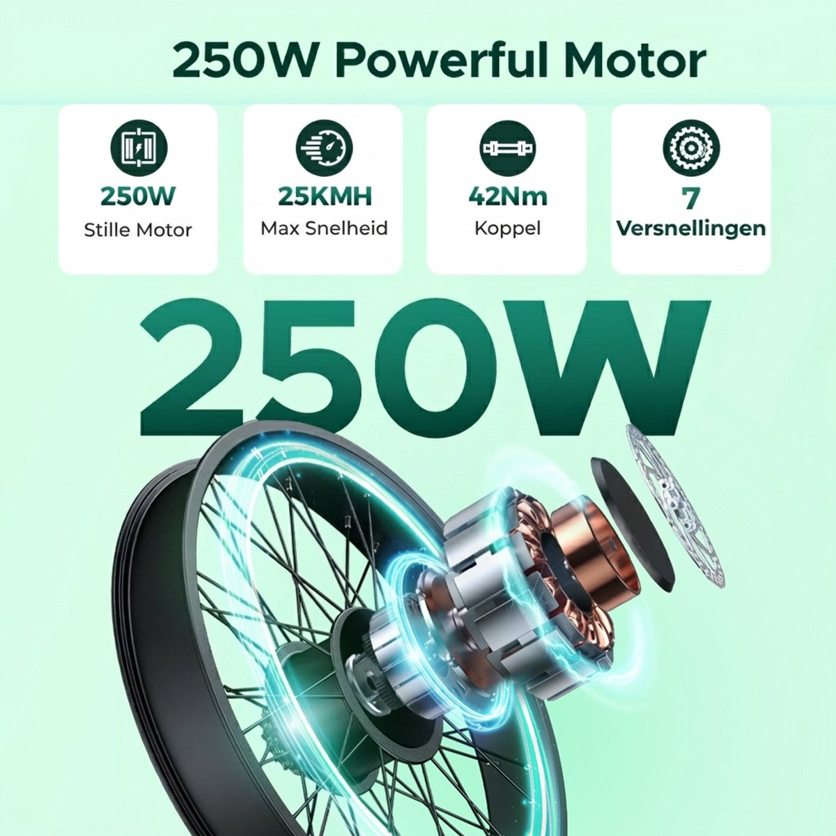 Hillmiles Milecity 1 Elektrische fiets - Actieradius 80km - Verwijderbare batterij 36V13Ah - Motor 250W - Shimano 7 versnellingen - 26 Inch City Commuter EBike - Groen - afbeelding 2