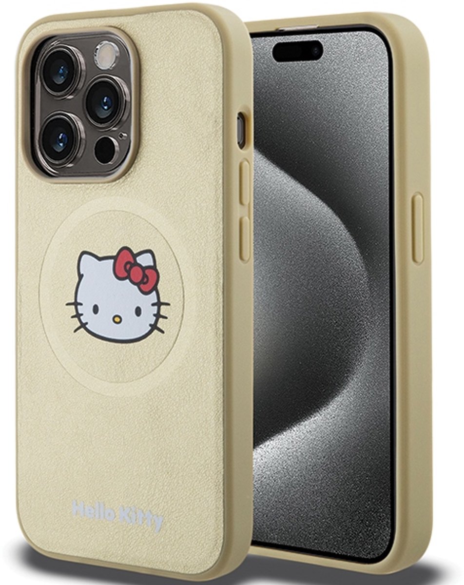 Hello - Kitty - Leren Kitty Head MagSafe hoesje voor iPhone - 13 - Pro - Max - goud