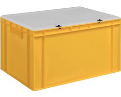 Stapelbox met deksel - Opbergcontainer kunststof - Magazijn opslag - Euromaat ontwerp - 60 x 40 x 33 cm - Geel