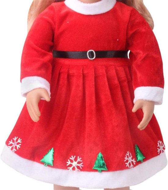 Poppenkleding Jurk - Kerst Outfit - Poppen Aankleden - Sneeuwvlok Patroon - 18 inch - Rood — afbeelding 4