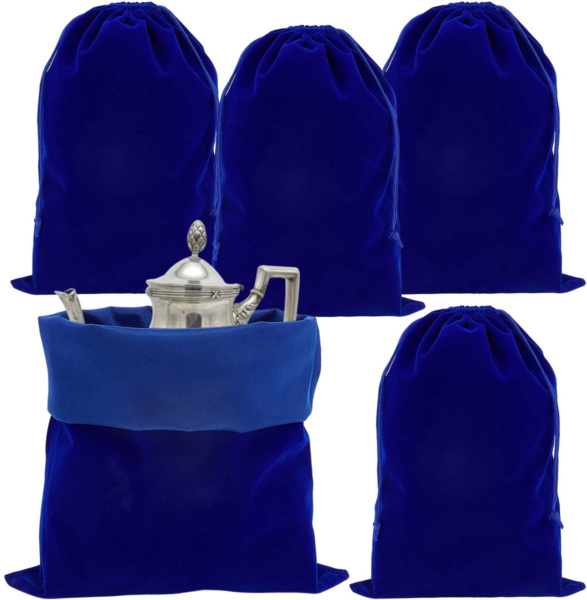 Allecto - Velvet Drawstring Bags - Cadeauzakjes - Organiseren en opslaan - Blauw - Sieraden opbergen - Perfect voor feestjes - 5 stuks
