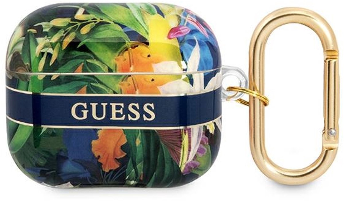 Guess TPU Flower Print Case voor Apple Airpods 3 - Blauw