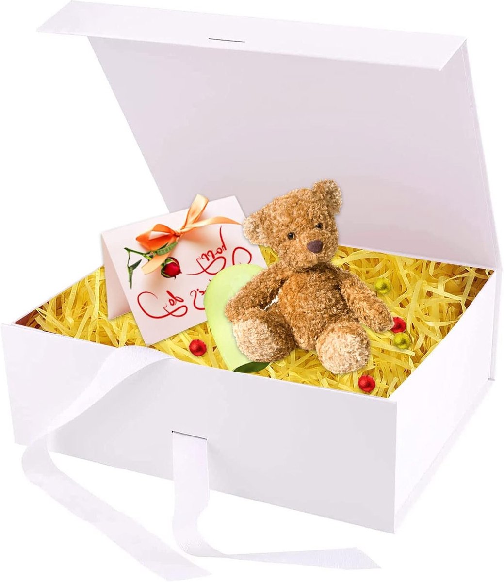 Vouwbare Cadeaubox 21 x 17 x 7 cm met Magnetische Sluiting, Inclusief Strik en Deksel voor Verjaardag, Bruiloft en Kerstmis