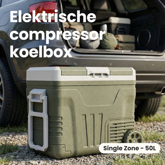 Auronic Compressor Koelbox Elektrisch 12V en 240 volt - Camping Koelkast - 50L - Met Wielen en Hendel - Frigobox - Groen van Merkloos — afbeelding 2