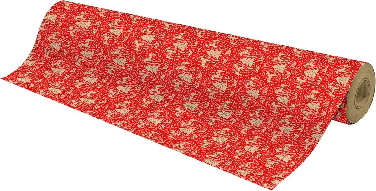 Gerecycled Kraft Papier - Cadeaupapier Rol - Cadeaus Inpakken - 100% Gerecycled Materiaal - 50 meter - Rood