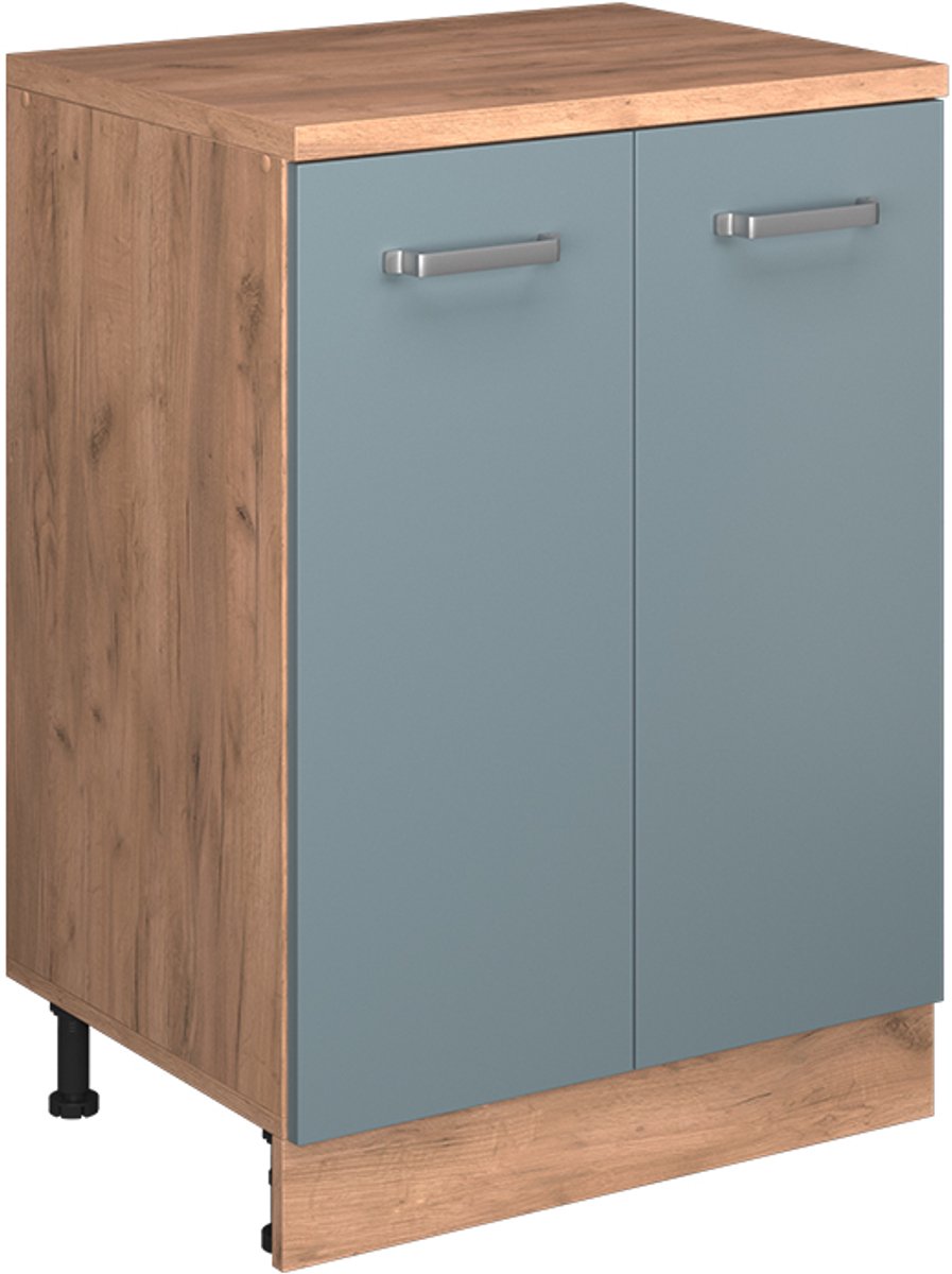 Vicco Keukenkast voor schuine wand R-Line, Blauw-grijs, 60 cm zonder schuine kant met 2 deuren Blauw-grijs/Goudkleurig Eiken
