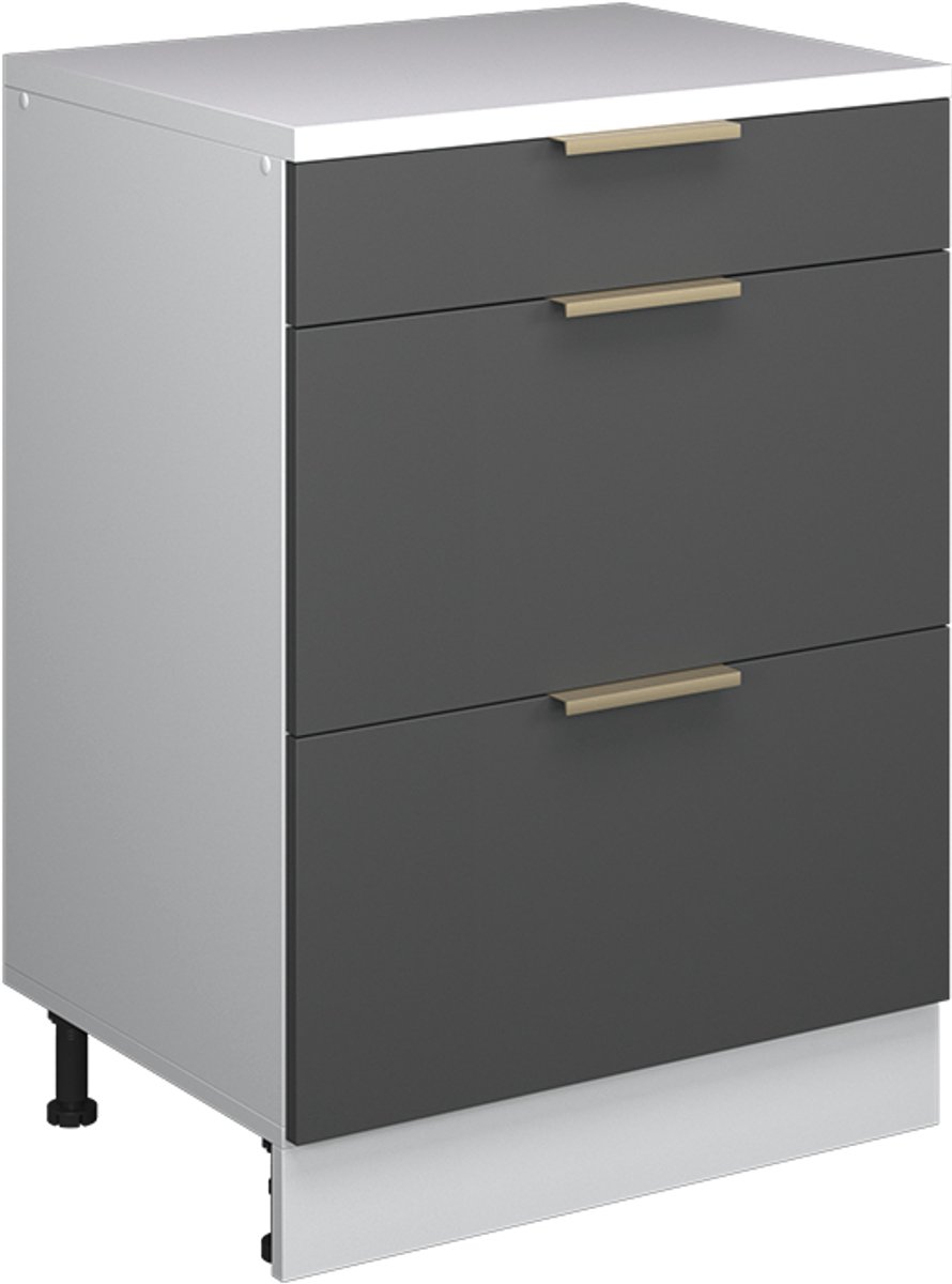 Vicco Keukenkast voor schuine wand R-Line, Antraciet-goud, 60 cm zonder schuine kant met 3 lades Antraciet-goud/Wit