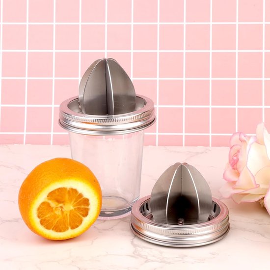 Set van 2 RVS Sapdeksels voor 86mm Weckpot - Verbeterd Handmatig Juicer Deksel voor Citrusvruchten zoals Citroen, Sinaasappel en Limoen — afbeelding 2