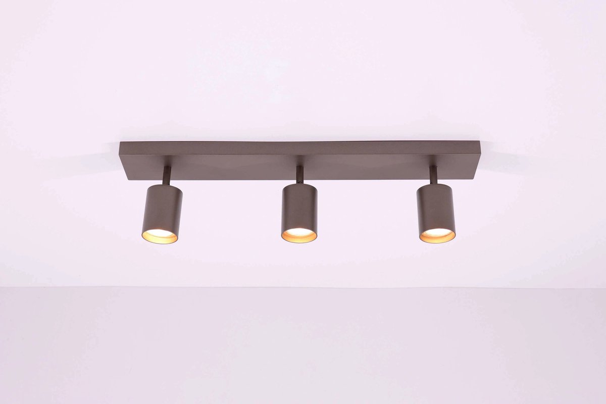 Opbouwspot 3lichts mat cacao bruin/champagnekleur metaal LED GU10 60cm breed