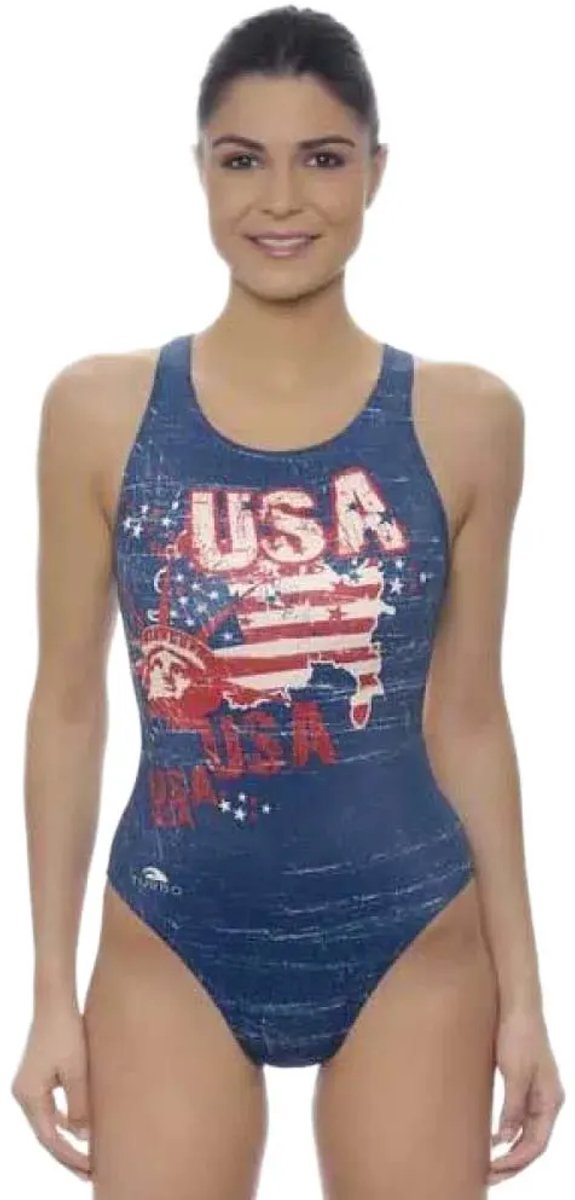 Turbo Usa Vintage Map 2013 Zwemkleding Blauw S Vrouw Navy