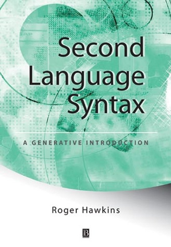 Boekomslag van 'Second Language Syntax' door Roger Hawkins, met een groene, abstracte achtergrond.