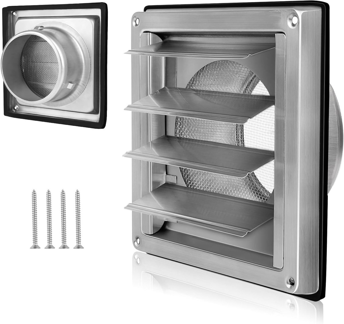 Ventilatierooster 100 mm met insectenbescherming, roestvrij staal, weerbestendig en geschi