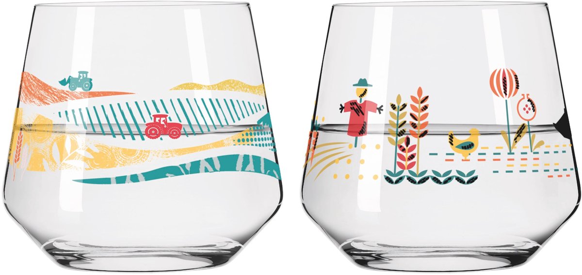 Ritzenhoff Waterglazen - Boerderij Landbouw Design - 2 Stuks - Kristalglas - 420 ml - Drinkglazen Kinderen voor Water, Limonade, Sap - Geschikt voor de Vaatwasser - Kinderglazen - Made in Germany