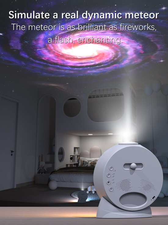 Planetariumprojector - nachtlampje, sterrenprojector met klokweergave, Bluetooth-functie en 15 soorten slaapbevorderende witte ruis. — afbeelding 3