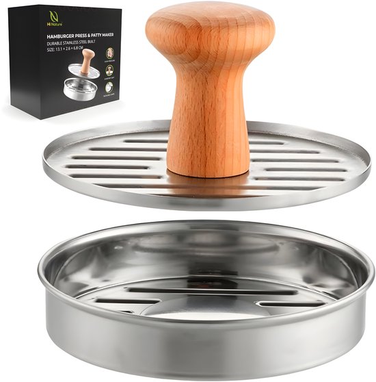 Foto: Hi nature burgermakers 100 rvs professionele hamburgerpers en hamburgermaker roestvrij staal smash burger strakke grillgroeven bbq accesoires bbq gereedschap barbecue accessoires antiaanbaklaag burger pres
