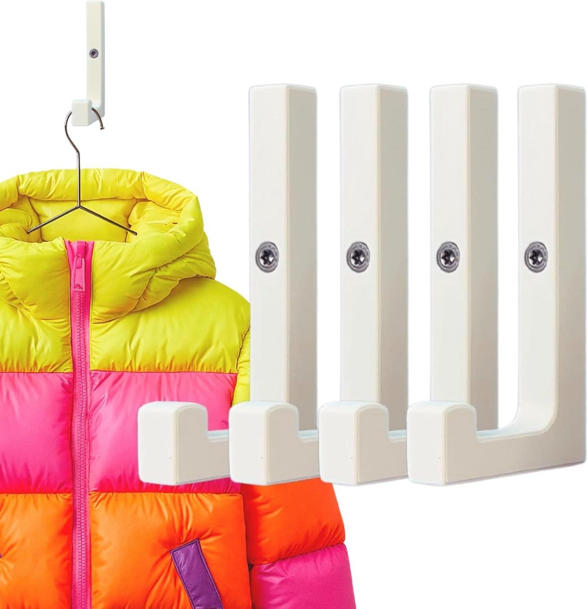 Garderobehaken - Wandhaken Kleding - Huis Organiseren - Puur Design - 4 stuks - Wit