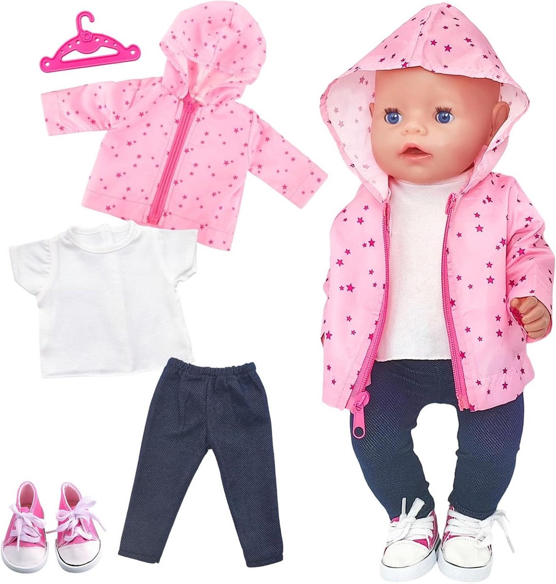 Poppenkleding Set - Poppenoutfits Poppenjurken - Kinderen Spelen - 5 Delige Set - 35-45 cm - Roze