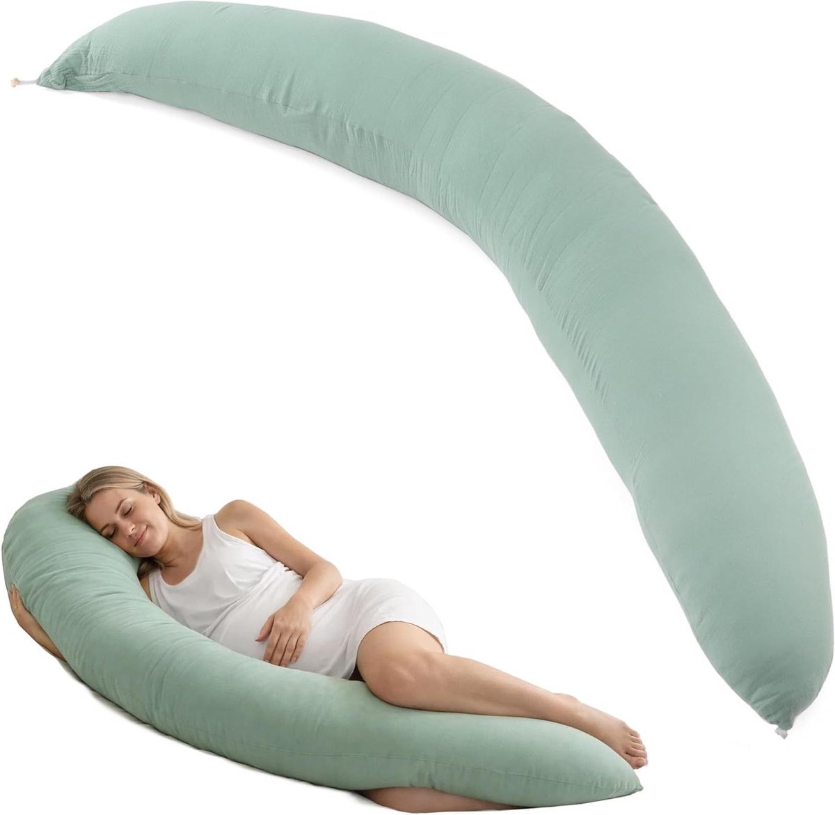 Borstvoedingskussen XXL - Zijslaapkussen Comfortkussen - Zwangerschap Ondersteuning - Multifunctioneel Ontwerp - 190 x 32 cm - Groen