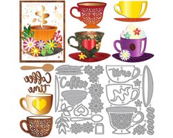Snijmallen Koffiekopjes - Metaal Stencils - Kaarten Maken - Koolstofstaal Materiaal - 11x16cm - Zilverkleurig