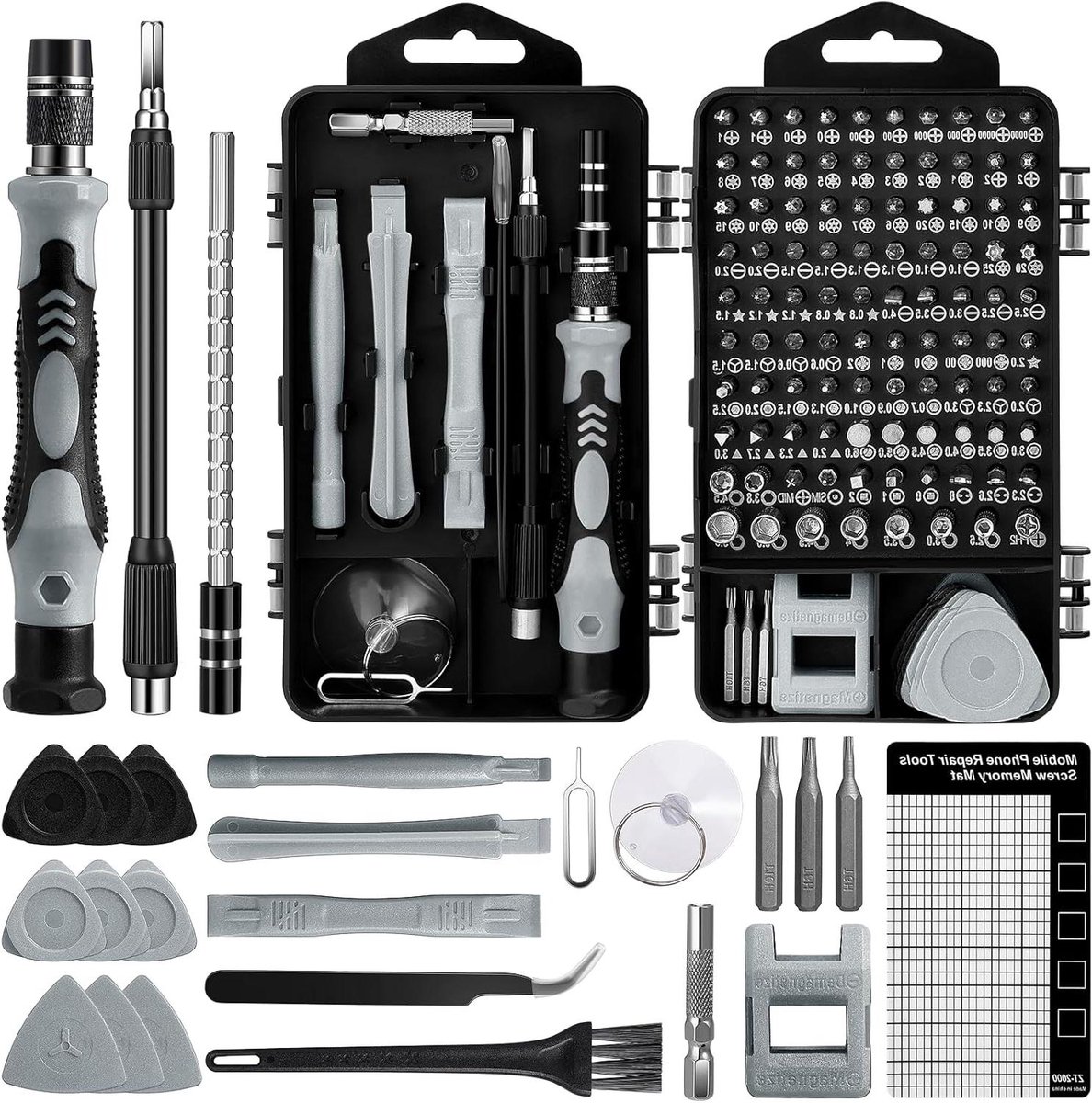Schroevendraaierset - Precisie Bits Set - Elektronica Repareren - 122 Delig - 122 Stuks - Grijs
