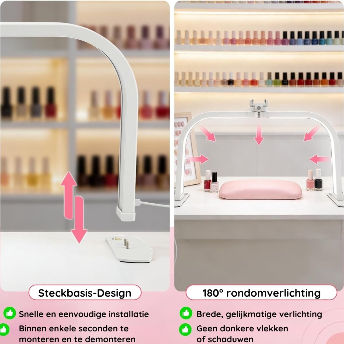 Halve Maanlamp Nagels - Nagellamp 70 Cm - Extra Grote Nagellamp - Opvouwbare Nagellamp - LED Nageltafellamp - 3 Kleurmodi - 10 Helderheidsniveaus - Telefoonhouder Nagellamp - Nagelbureau Lamp - Wimperslamp