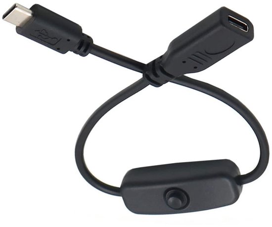 Allecto - USB C Power Extension Cable met Schakelaar - Male naar Female - Geschikt voor Laptop - Raspberry Pi 4B - Lange kabel - Ideaal voor thuisg...