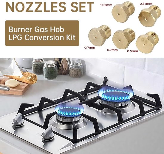 Allecto - Aardgassproeiers - 5 Stuks - Messing - Voor LPG-kookplaten - Diverse Openingen - Gasapparatuur - Geschikt voor koken - Formaat voor gebruik — afbeelding 2
